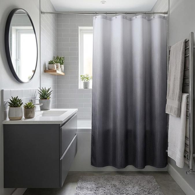 Grey Ombre Curtain in modern bathroom