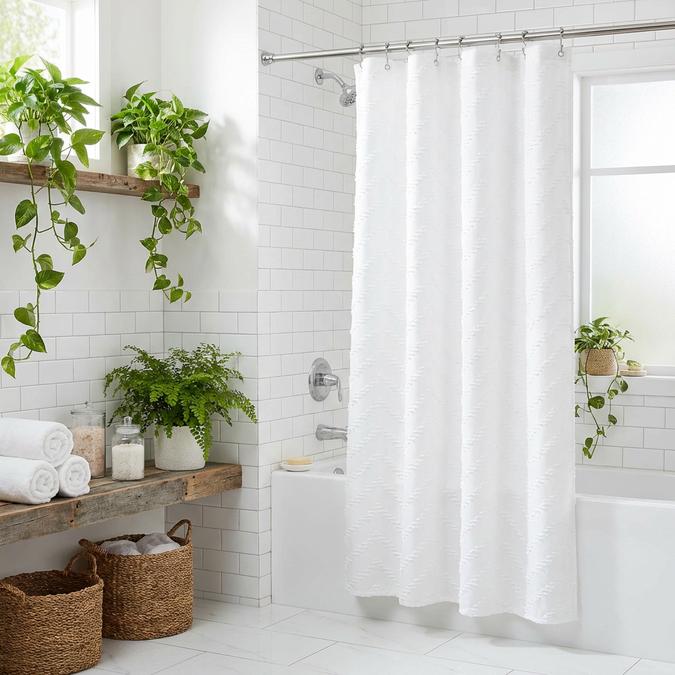 Boho Chevron Curtain in contemporary bathroom